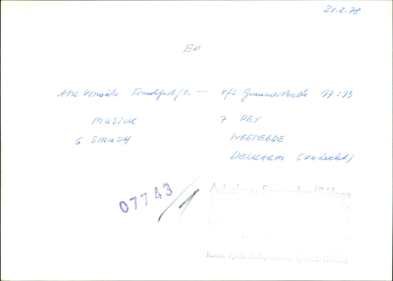 ASK GUMMERS VONOALS FRAUCHFART MUSICK PEY SMALL WEETEEDE DEUL - Vintage Photograph