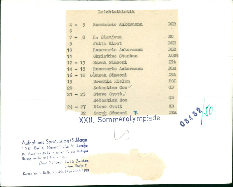 LEICHTATHLETIC ATHLETICS GDR ROSEMARIE ACKERMANN FILM - Vintage Photograph