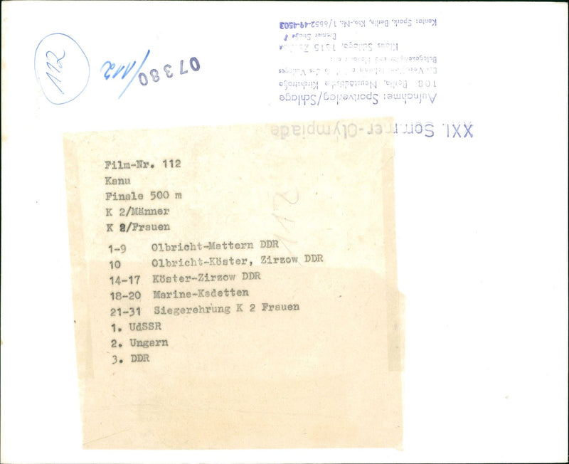 RUDERN OLYMPIADE FILM CANOE FINALE MANNER WOMEN OLBRICHT MATTER - Vintage Photograph