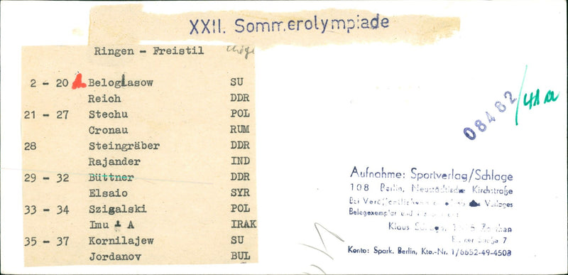 RINGEN SOMMEROLYMPIADE FREESTYLE DDR POL RUM IND SYR FILM - Vintage Photograph