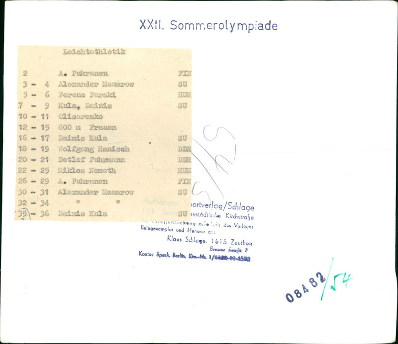 LEICHTATHLETIC ATHLETIC HUN PUNANEN ALEXANDRES FILM - Vintage Photograph