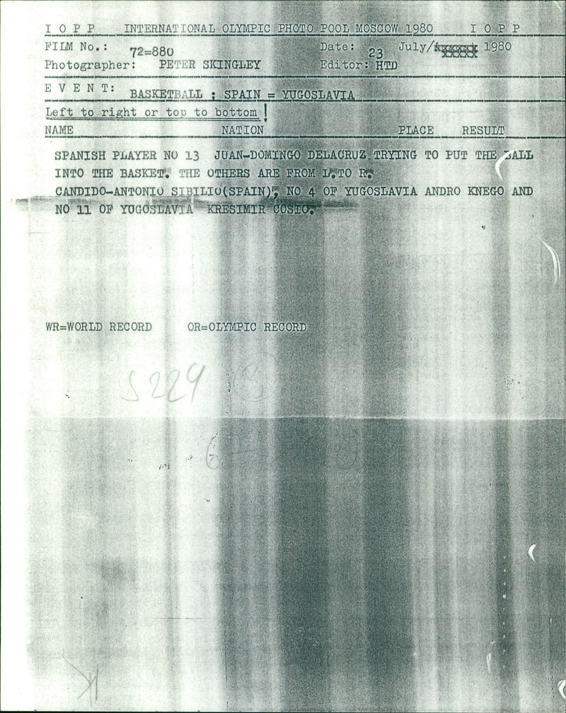 1980 BASKETBALL OPP INTERNATIONAL OLYMPIC FILM PLAYER - Vintage Photograph