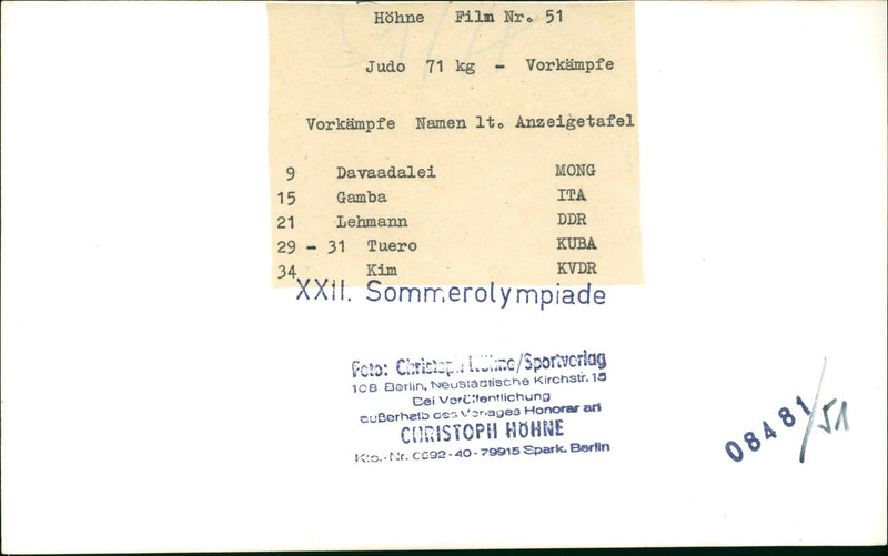 AANE HOHNE FILM JUDO NAMES DISPLAYING BOARD DAVAADALEI GAMBA LEHMA - Vintage Photograph