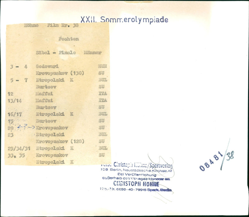 FENCING FENCING SABEL FINALE HONEZ GEDOVERI FILM - Vintage Photograph