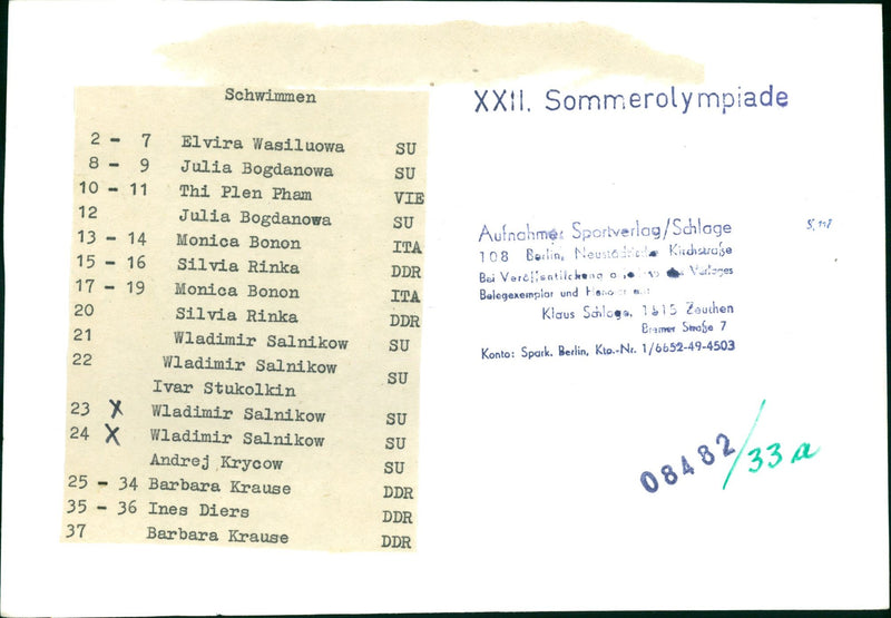 SCHWIMMEN SWIMMING XXII SOMMEROLYMPIA VIE ITA VERA FILM - Vintage Photograph