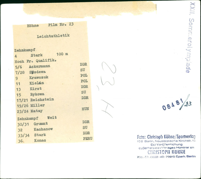 LEICHTATHLETIC FILM ATHLETICS HEROLYMPIADE DECADE - Vintage Photograph