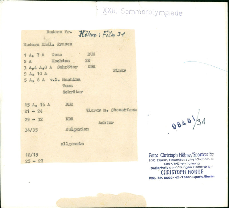 RUDERN ROWING HOLME FILMS RUDEM ENDI FRANEN DDR EINS - Vintage Photograph