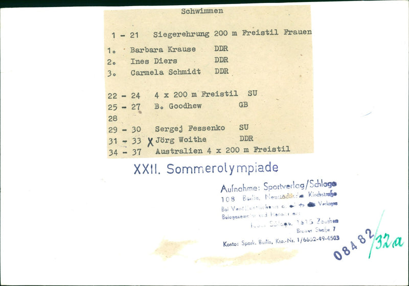 SCHWIMMEN SWIMMING AWARD CEREMONY FREESTYLE WOMEN DDR BARBARA KRAUSE FILM - Vintage Photograph