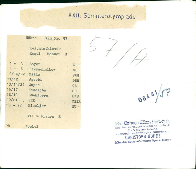 LEICHTATHLETIC ATHLETICS BALL MANNER DDR JACOBI FILM - Vintage Photograph