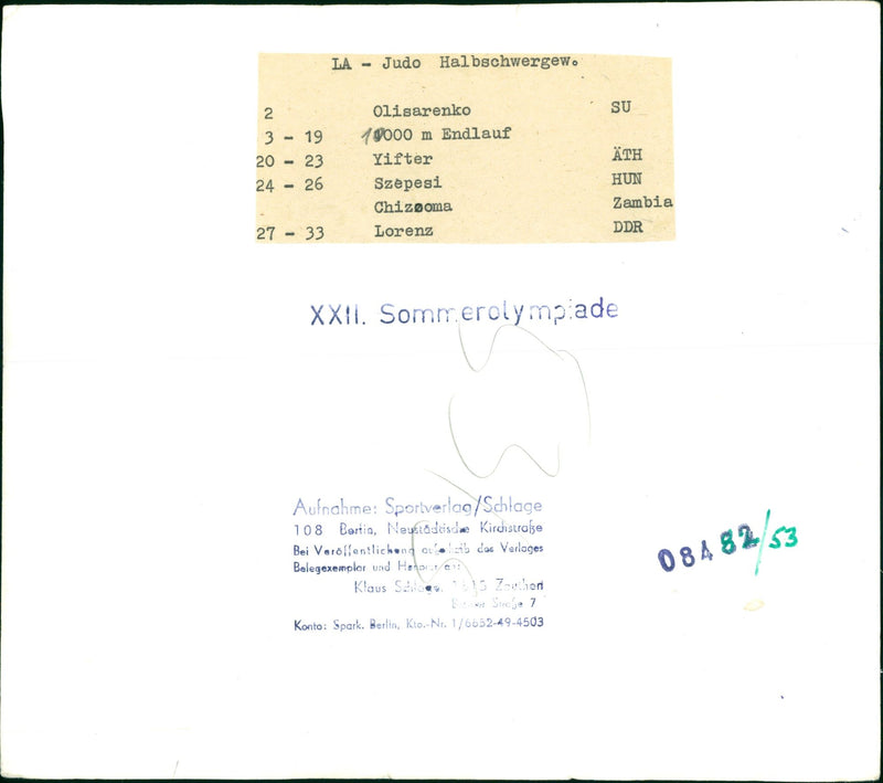 LEICHTATHLETIC JUDO HALBSCHWERGEW ATH OLISARENKO FINAL RUN FILM - Vintage Photograph