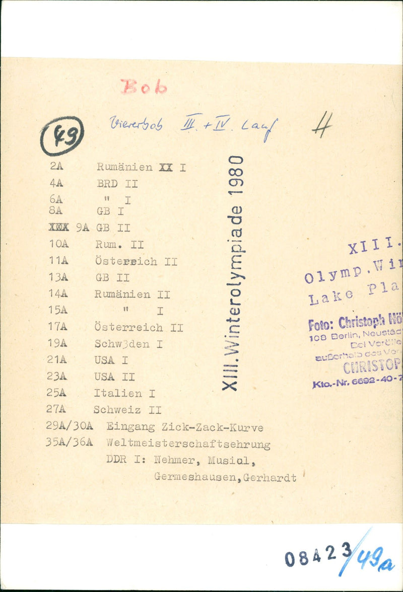 1980 BOB VIERERTS LAN LAUF XIII OLYMP LAKE PLA WINTER OLYM FILM - Vintage Photograph