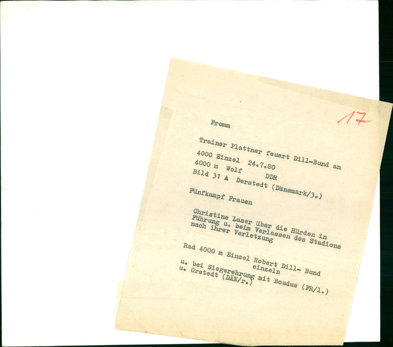 1980 FROMM TRAINER PLATTNER FIRES DILL BUND SINGLES WOLF DDR PIC ROBERT FILM - Vintage Photograph