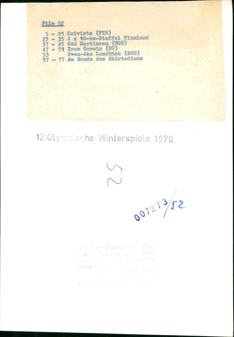 1976 PREPARATION WINTER OLYMPIADE FILM KOIVISTO PIN SEASON PINNLAND ODD MARTI - Vintage Photograph