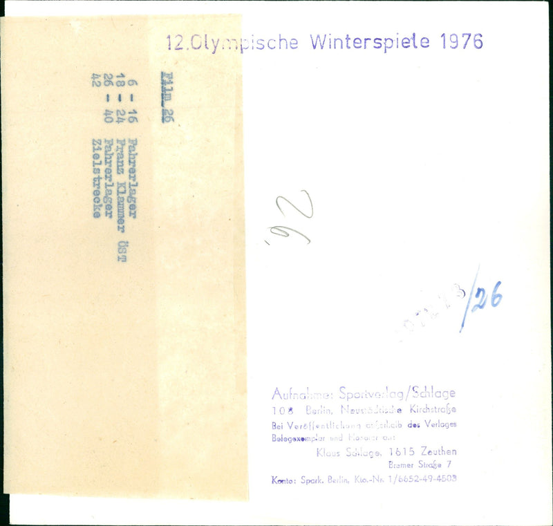 1976 SPECIAL SPRINGS OLYMPIC WINTER GAMES FILM ELSTRECKE PADDOCK - Vintage Photograph