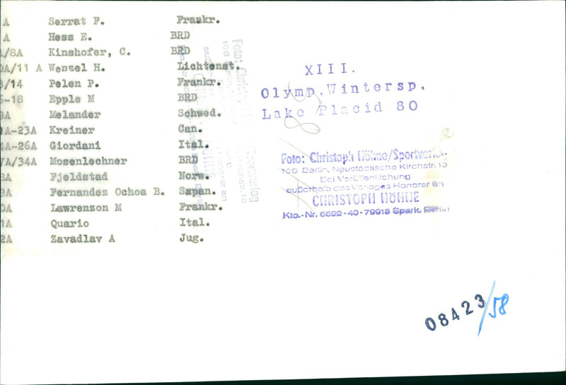 ALPIN FRANKR BRD PER HXMP VINTERSP LAKE PLACID LICHTONAT FRANKER FILM - Vintage Photograph