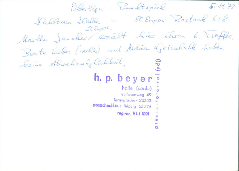 OBERLIGA DOT SPEEL HALLORCA SCALLE EPOR ROSTOCKSC EPO WOLFGANG - Vintage Photograph