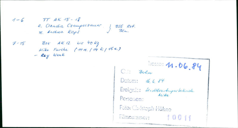 1984 BEVLIU STADTBEZIRKSPARTAKIADE BERLIN HITTE STADT BEZIRKE FILM - Vintage Photograph