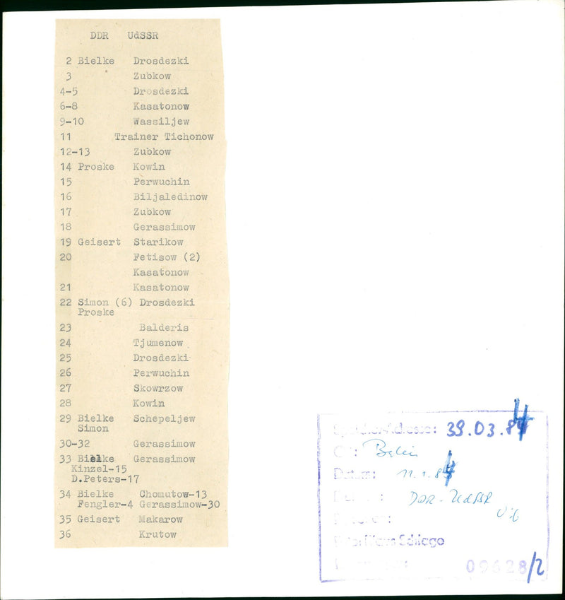 GDR USSR BIELKE DROZDETSKY ZUBKOV DROZ DETSKY KASATONOV VASILYEV TRAINE FILM - Vintage Photograph