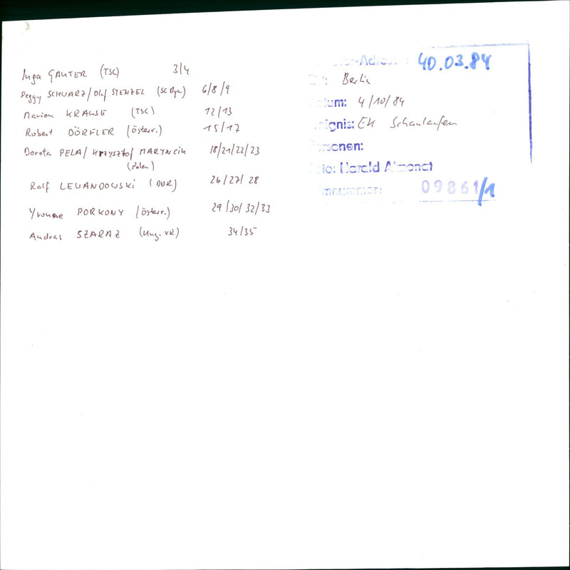 1986 STARS INGA GAUTER TSC PEGGY SCHUM STEWZEZ OYU NARION ROBER ROBERT FILM - Vintage Photograph