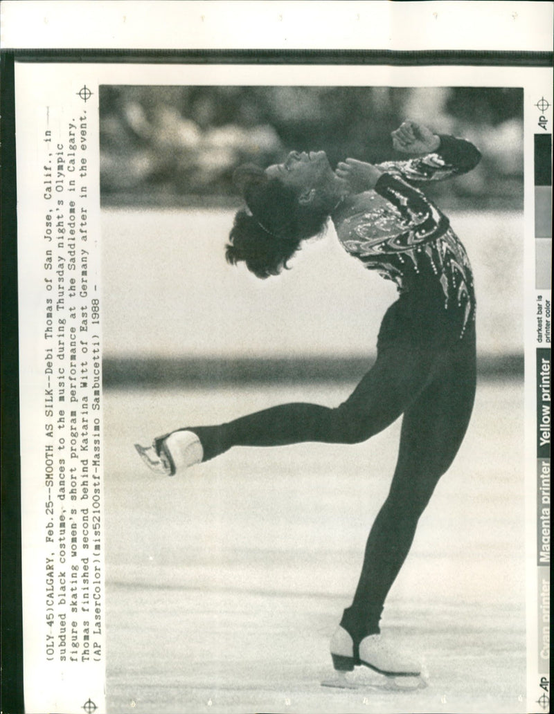 1988 DYMUNLA DEBI THOMAS SAN JOSE CALIF FINIS MUSIC BLACK - Vintage Photograph