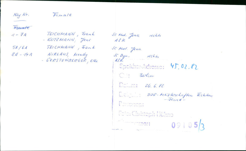 1982 NEY MET JENA RECHT TEICHMANN FRANK KOTZMANN JENS TEICH FILM - Vintage Photograph