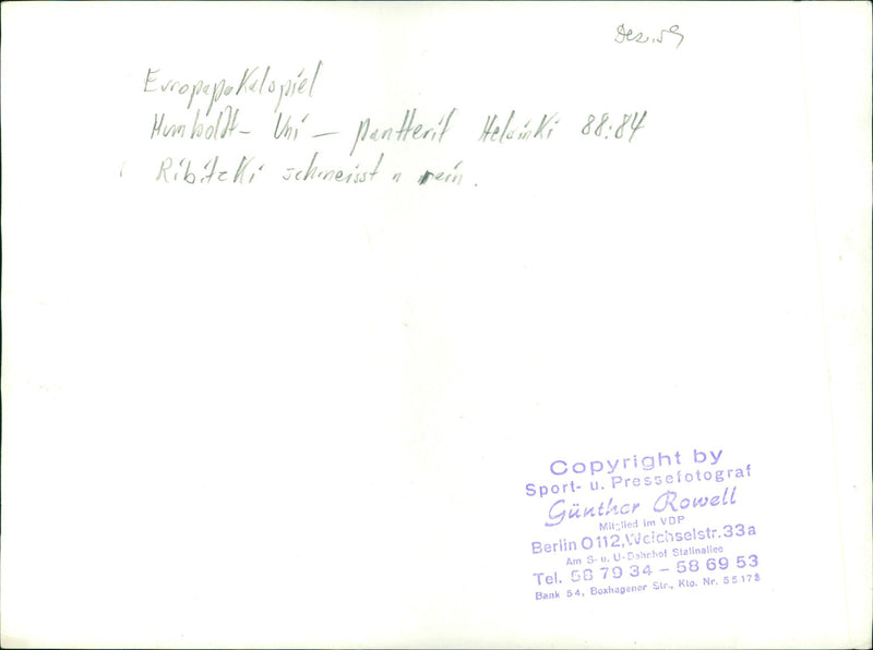 Basketball Humboldt University - Pantterit Helsinki - Vintage Photograph