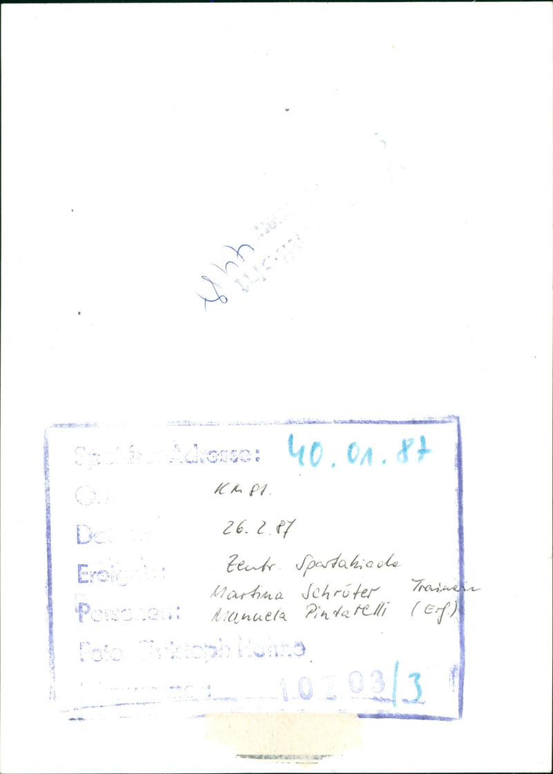 1987 DEATH SPARTAKIADE MARTINA SCHROTER TRAINETIC MANUELA PINTARELLI KHPL CENTR - Vintage Photograph