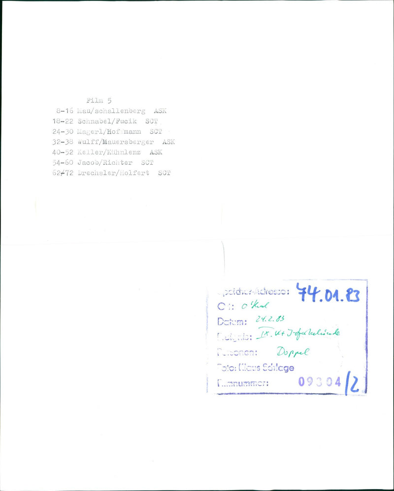 1983 YOUTHPARTAKIADE FILM LAU SCHALLENBERG ASK BEAK FUCIK SCU LAGERL - Vintage Photograph