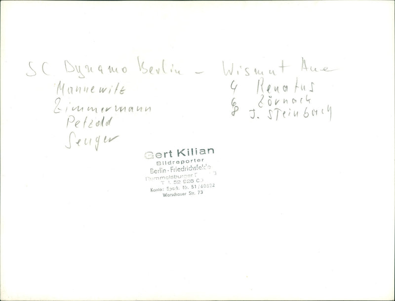 DYNAMO BERLIN MANUEWILT WISMUT ANE ZIM IMMER UMANN PETZOLD - Vintage Photograph