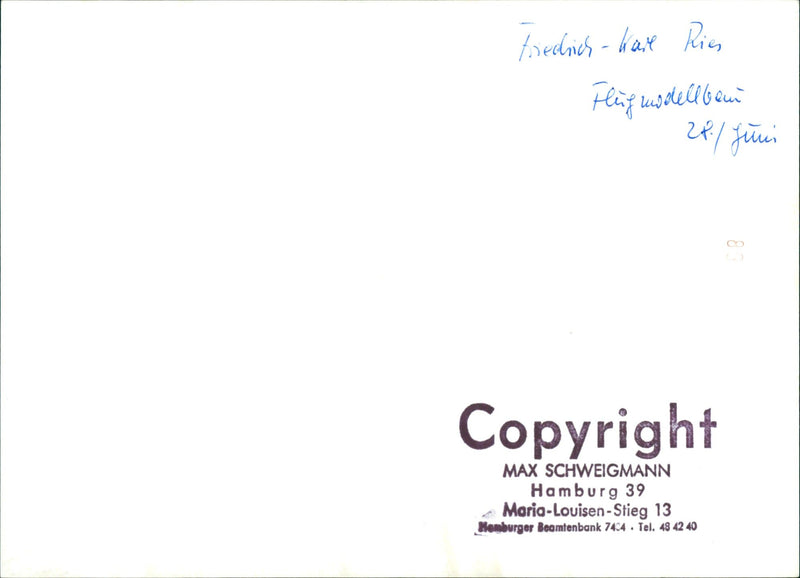 MODEL BUILDING TRIEDRICH KARL FLUCHEVOLE COPYRIGH HAMBU - Vintage Photograph