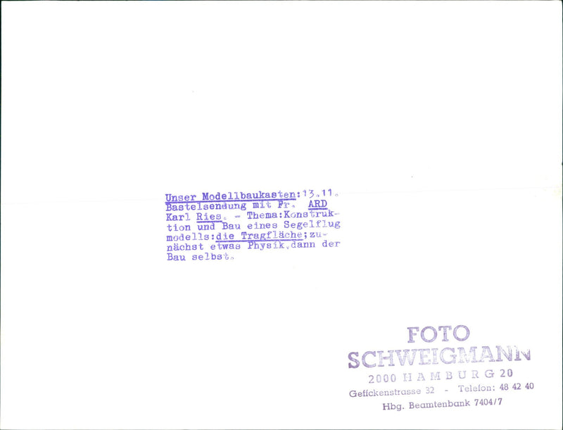 OUR MODEL BURU TILLS BASED KARL RIES GLIDER WING SURFACE - Vintage Photograph