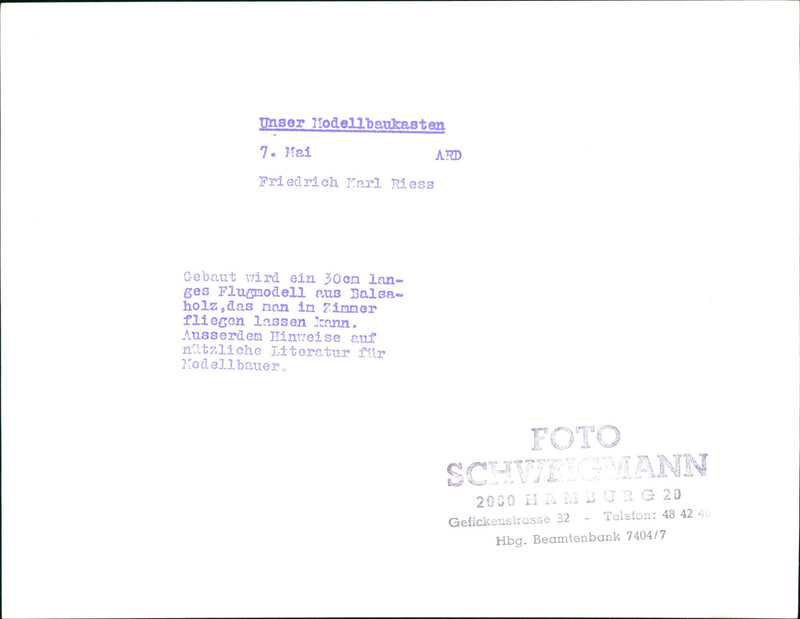 MOES MODEL BUILDING CASKS OUR LODELL CONSTRUCTION KIT HAI APD FRIEDRICH TAR - Vintage Photograph