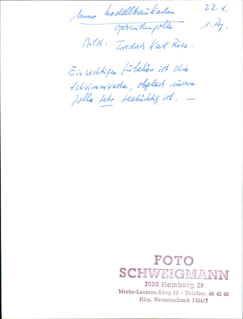 MODEL BUILDING LOAD FRIEDRICH KARL RIES HEPLICK LEFT YOLK VERY FAIR LIT - Vintage Photograph