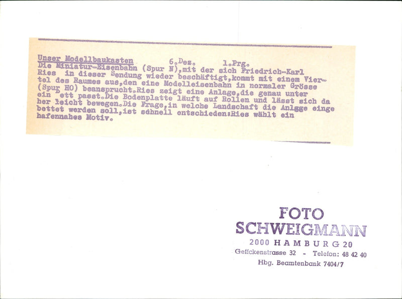 MODEL BUILDING LOAD FRIEDRICH KARL RIES SHOWS PLANT THA - Vintage Photograph