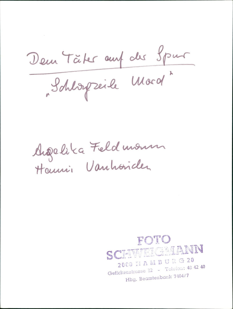 SEBAGLINE WALLER DEUR TATER TRAIL HEADLINE RUSH MURDER ANGELIKA FELDMA - Vintage Photograph