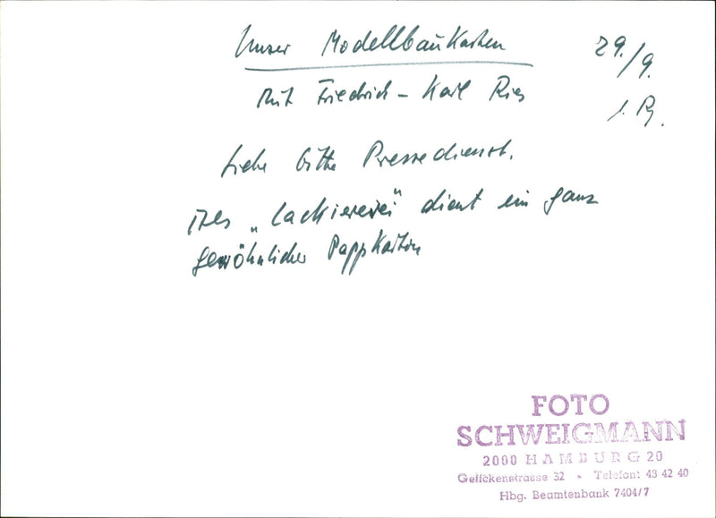 RIES OUR MODEL BUILDING TASTED FRIEDRICH KARL RIESI KATHER HIT - Vintage Photograph