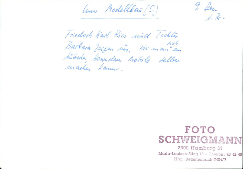MODELKLAUTADENS RIES HUSUS MOELELLBAU SICS FRIEDRICH KARL AND DAUGHTER - Vintage Photograph