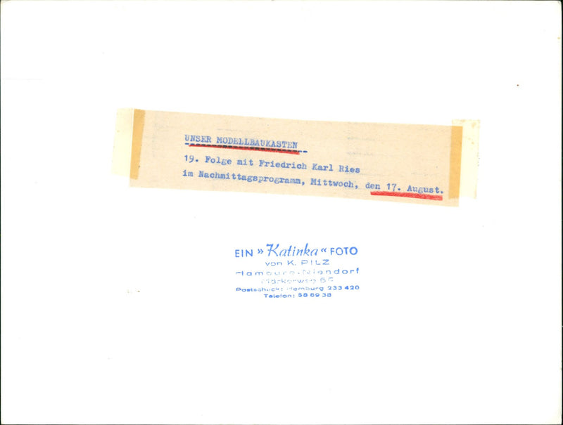 BUILDING LOAD FRIEDRICH KARL RIES OUR MODELBAU BOX EPISODE FRIEDRIC - Vintage Photograph