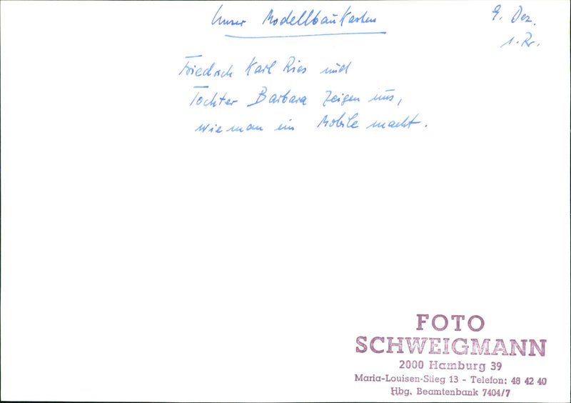 MODEL BUILDING LOAD FRIEDRICH KARL RIES AND DAUGHTER BARBARA WUS HOW - Vintage Photograph