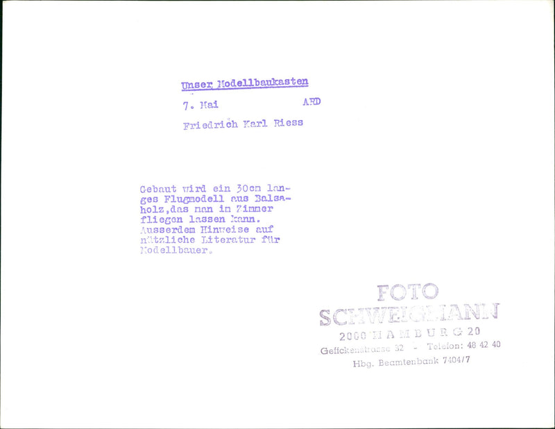 MODEL BUILDING TASTED KARL RIES OUR HODELL BUILDER ARD HAI FRIEDRICH - Vintage Photograph