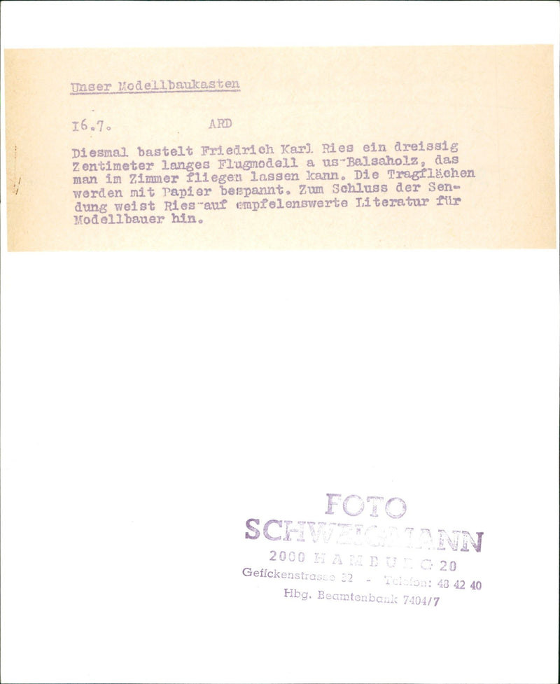 MODEL BUILDING TASTED KARL FRIEDRICH KAR MAKING RIES THIRTY CENTIMETRE - Vintage Photograph