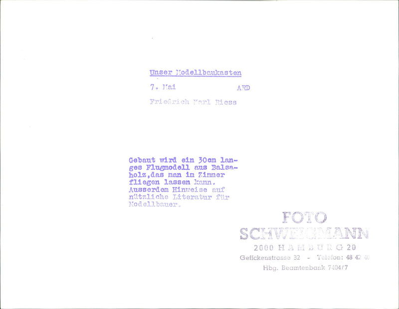 BUILDING TASTED KARL RIES OUR MODEL KIT LAI ARD FRIEDRICH YARL RIESS BUILD - Vintage Photograph