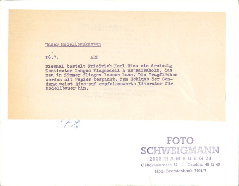 MODELKLAUTADENS KARL RIES FRIEDRICH KAR MAKING THIRTY CENTIMETRE LONG - Vintage Photograph