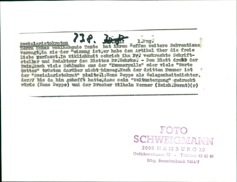 SOCIALARIDATEROEKEN HANS DEPPE OCCASIONAL POET THERE HAD BOUGHT THAT - Vintage Photograph