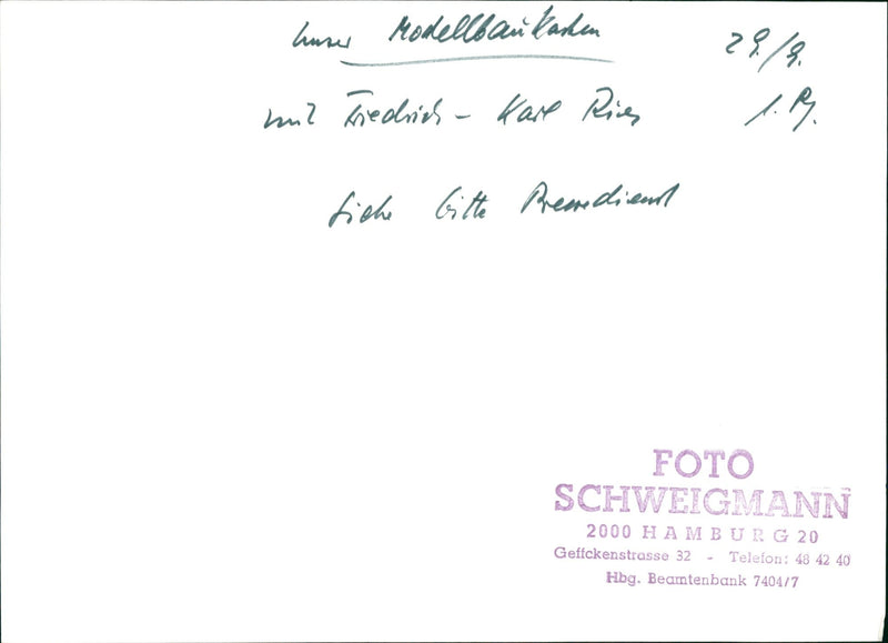 RIES OUR MODEL BUILDING TASTED FRIEDRICH KARL RIESGOWAN FREDRICH KARE RISES - Vintage Photograph