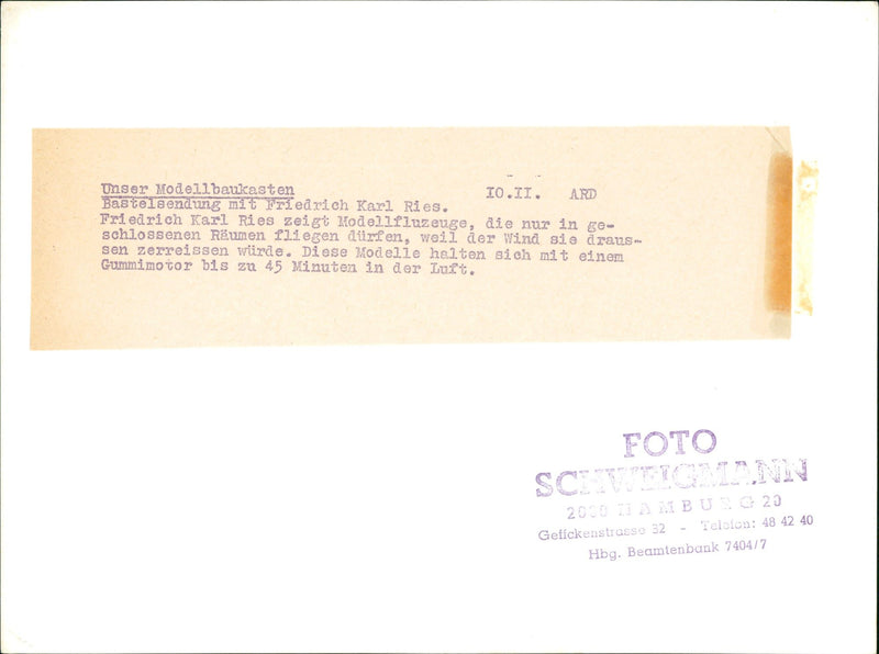 MODEL BUILDING TASTED RIES ARD ASTLATION FRIEDRICH KARL - Vintage Photograph