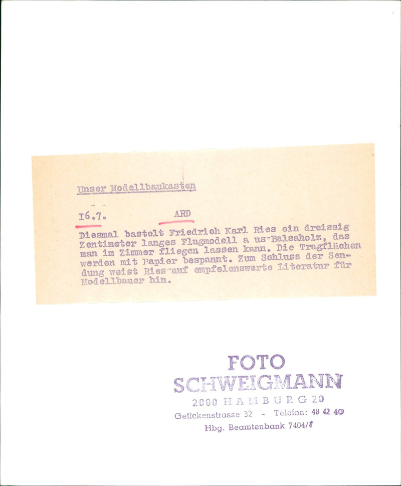 MODEL BUILDING TASTED FRIEDRICH KARL RIES MAKES THIRD - Vintage Photograph