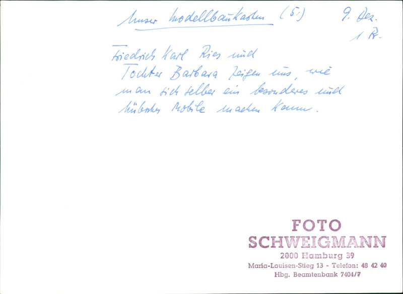 OUR MODELKLAUTADENS FRIEDRICH KARL RIES AND DAUGHTER BARBARA REISEN LINS - Vintage Photograph