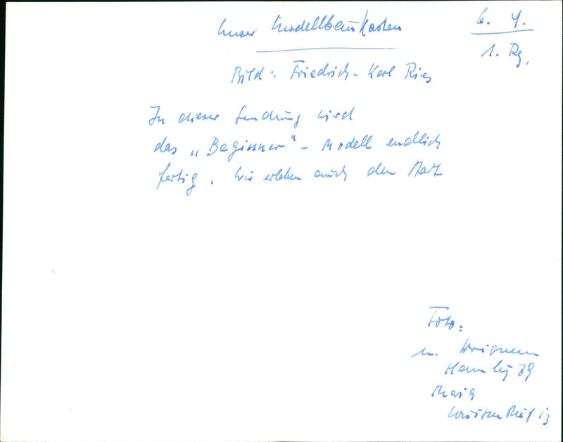 MODELKLAUTADENS KARL RIES HUSSI TODELLBAUS KASKEN BED FRIEDRICH - Vintage Photograph