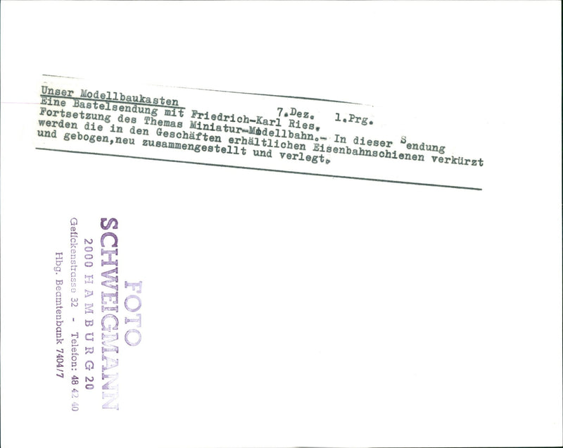 MODELKLAUTADENS FRIEDRICH KARL RIES MODEL BUILDING - Vintage Photograph